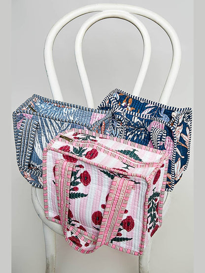 Essentials Mini Quilted Fabric Cube Bag: HONEY STRIPE MULTI