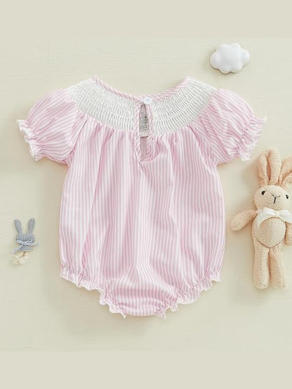 Baby Girl Easter Outfit Bunny Embroidery Smocked Bubble Romper
