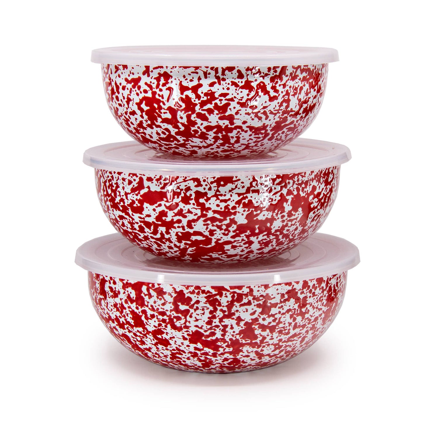 Splatter Enamelware Covered Multi-Purpose Bowl Set: Red Splatter
