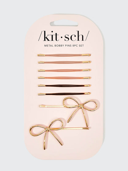 Metal Enamel Cloud & Bow Bobby Pins 8pc Set - Rosewood