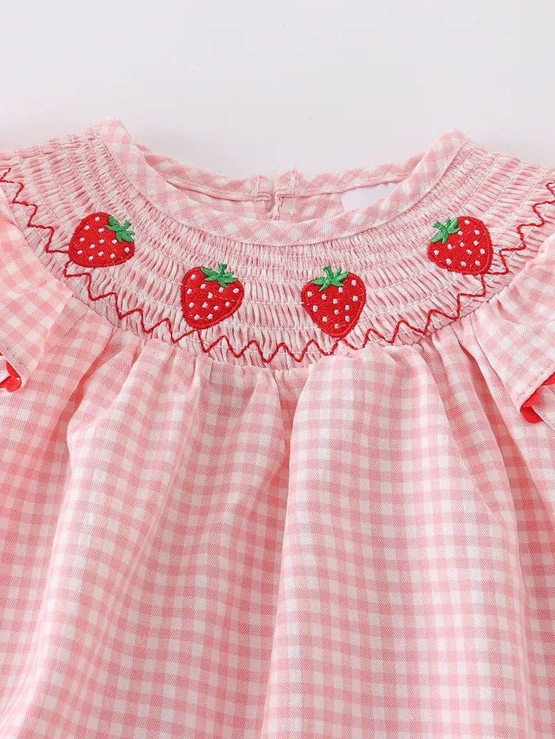 Baby Girls Strawberry Plaid Smocked Romper