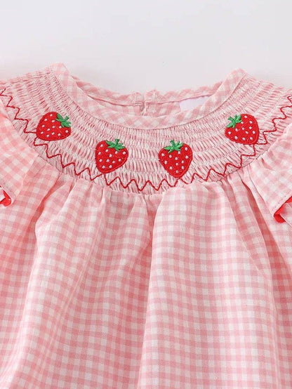 Baby Girls Strawberry Plaid Smocked Romper