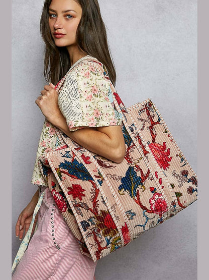 Quilted Large Everyday Tote Bag: Yellow / OS