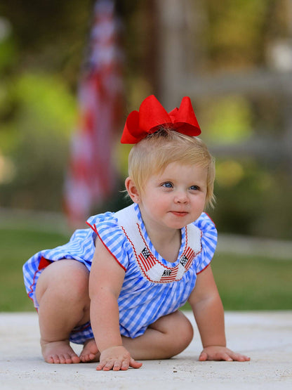 Flag Embroidery Smocking Girls Romper