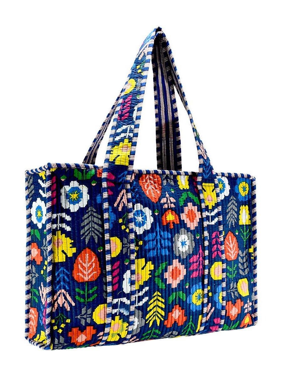 Cotton Block Print Tote Bag- Small & Large: Large