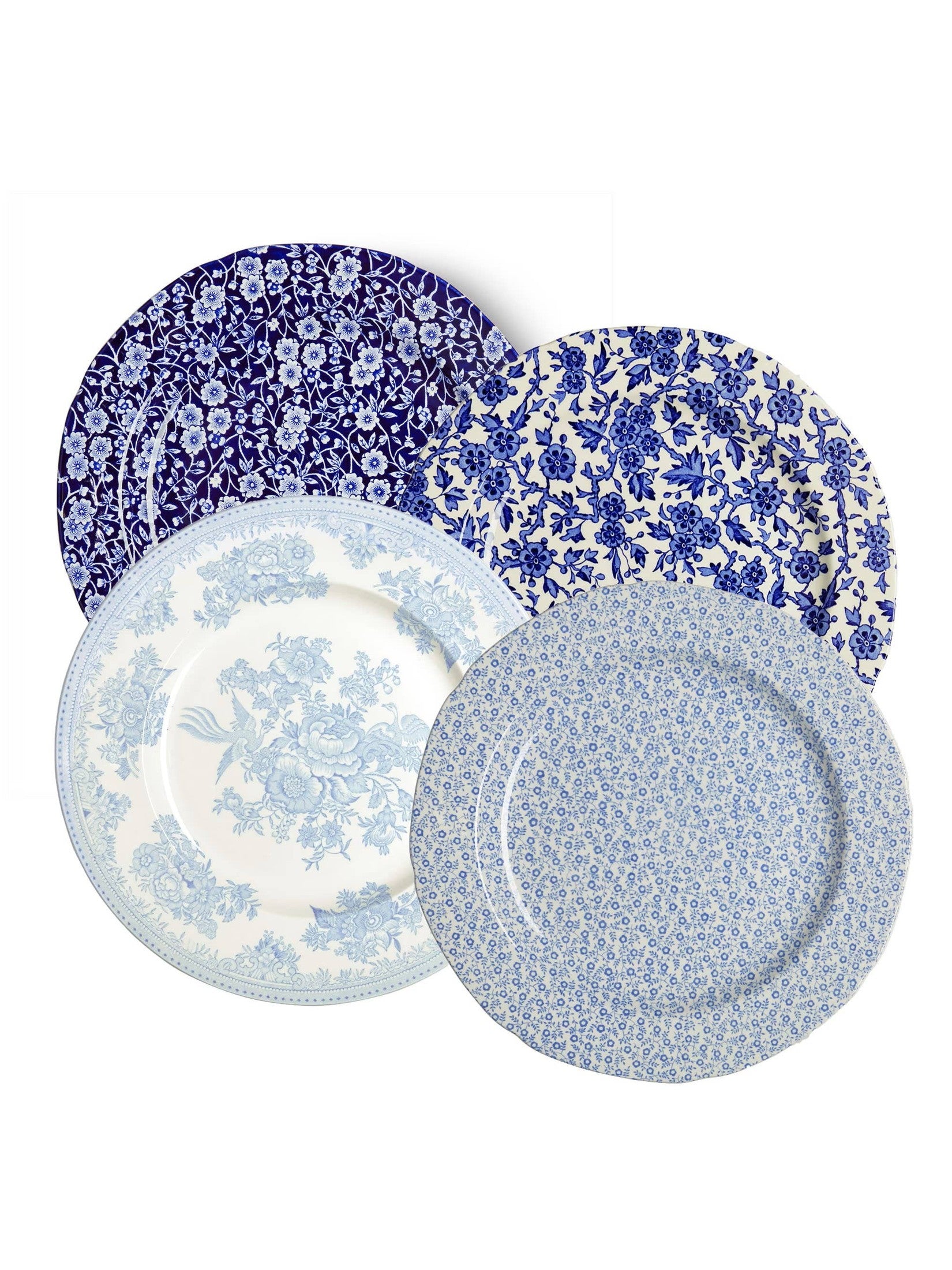 Burleigh Blues Mixed Set of 4 Dinner Plates