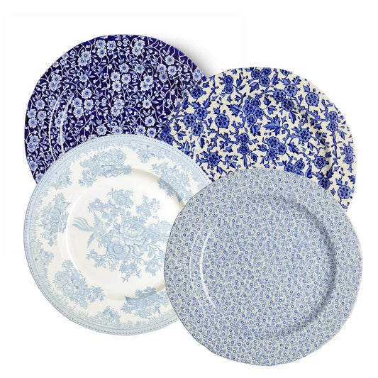 Burleigh Blues Mixed Set of 4 Dinner Plates