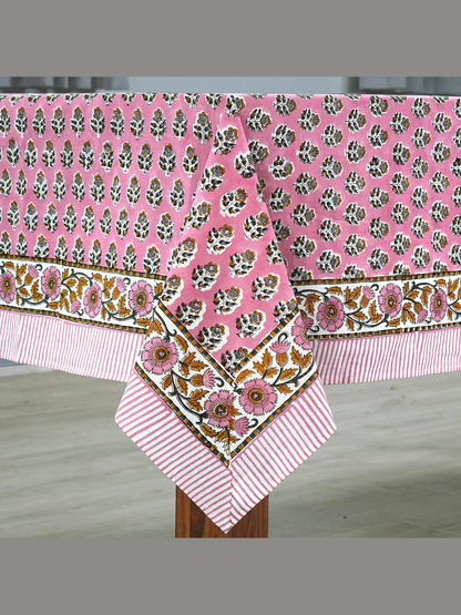 Poppy Pink Cotton Indian Hand-Block Printed Tablecloth