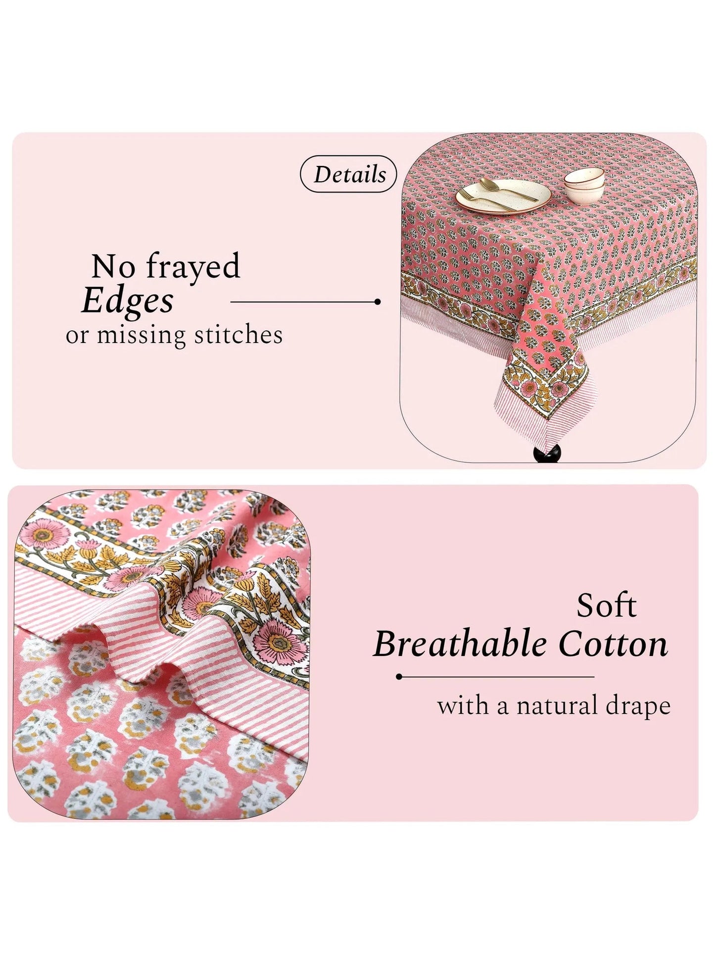 Poppy Pink Cotton Indian Hand-Block Printed Tablecloth