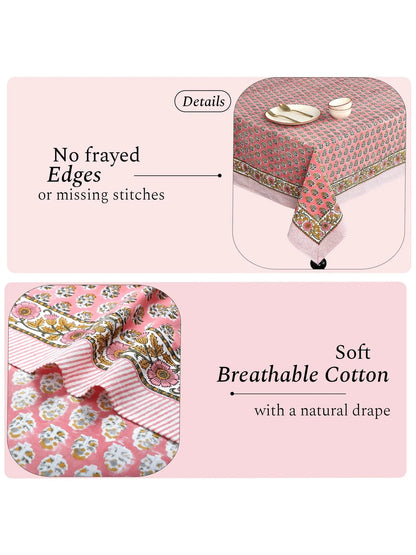 Poppy Pink Cotton Indian Hand-Block Printed Tablecloth