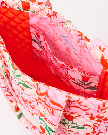 Quilted Tote, Pink Tile Floral