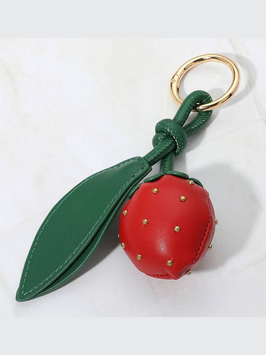 Faux Leather Plush Strawberry Keychain / Bag Charm: Red
