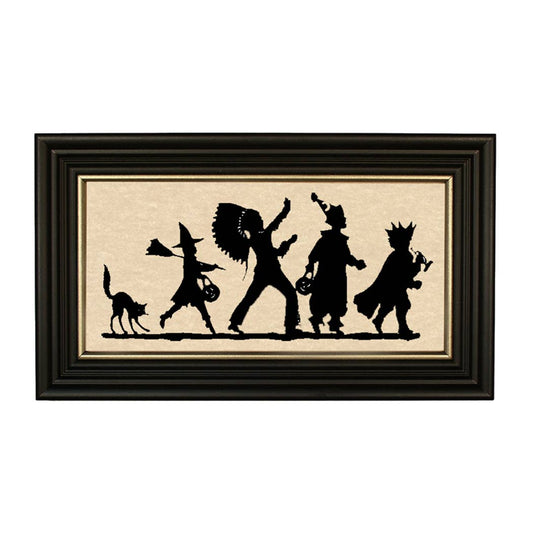 5"x10" Halloween Parade Paper Cut Silhouette in Wood Frame
