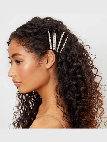 Metal Rhinestone Assorted Bobby Pins 4pc Set - Gold