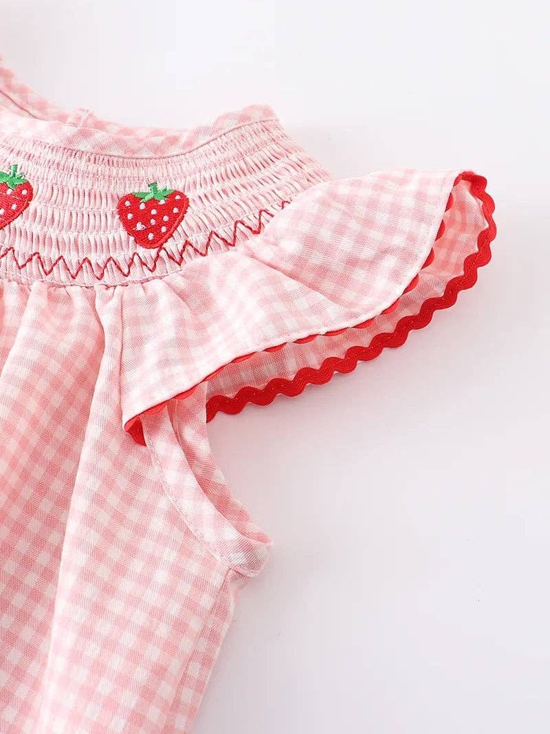 Baby Girls Strawberry Embroidered Plaid Smocked Dress