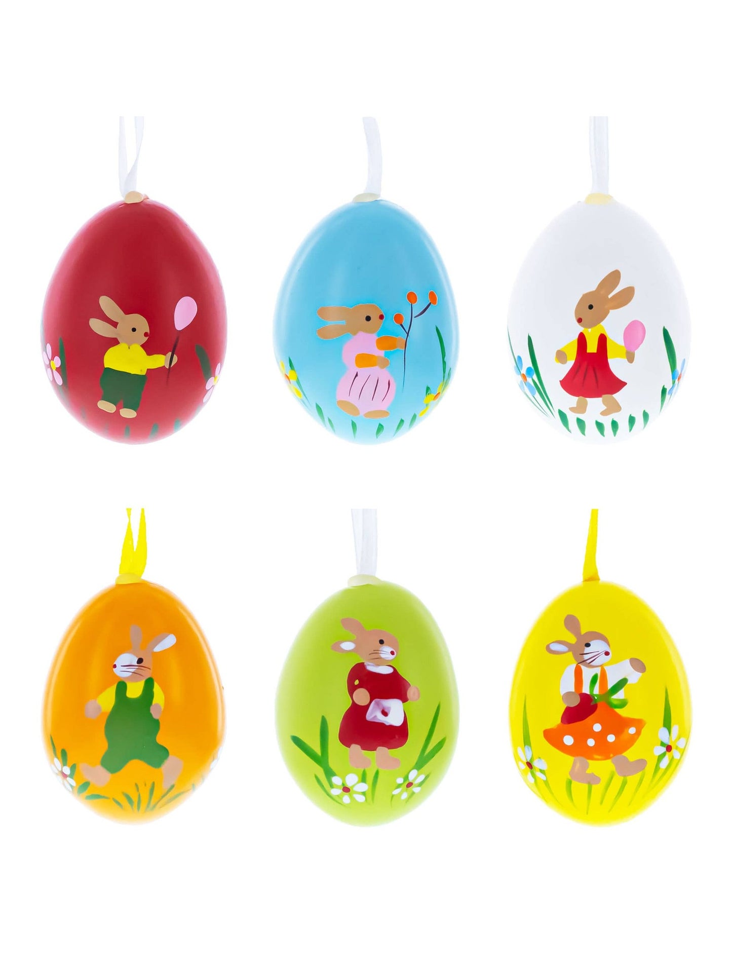 Set of 6 Real Easter Eggshell Ornaments with Bunnies Decorations