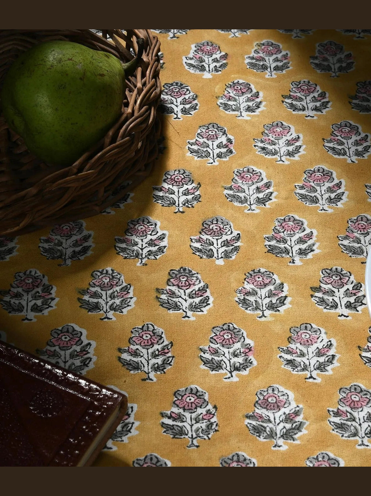 Citrine Yellow Hand Block Printed Cotton Tablecloth
