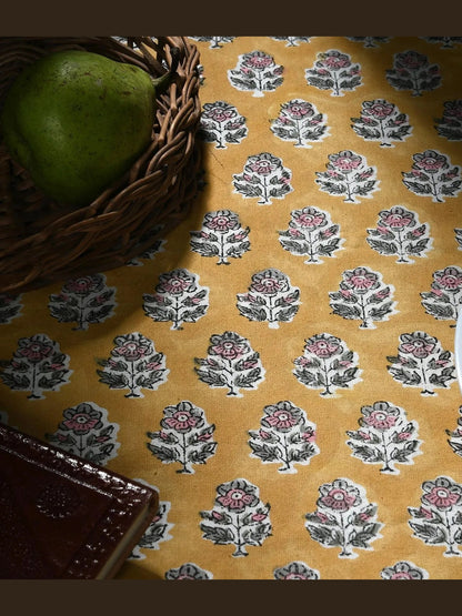Citrine Yellow Hand Block Printed Cotton Tablecloth