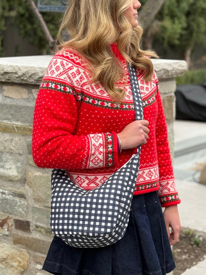 Quilted Crossbody Bag- Navy Gingham