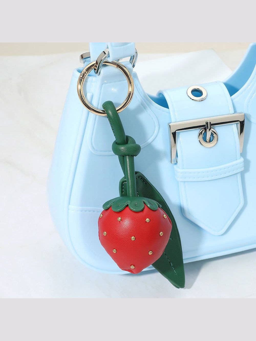 Faux Leather Plush Strawberry Keychain / Bag Charm: Red