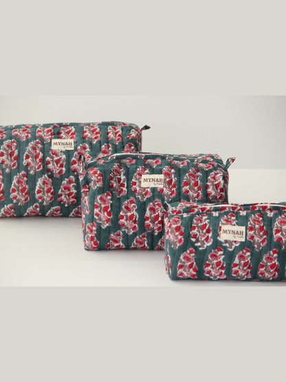 Emerald motif print travel/make up/organizer/bag-Set of 3