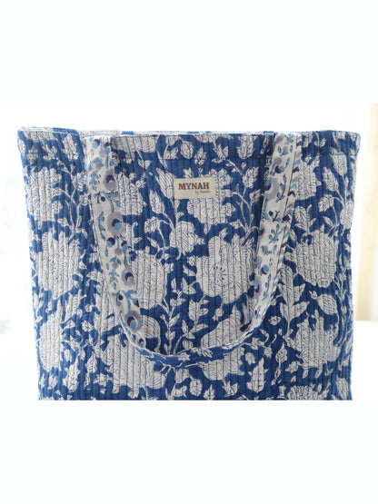 Porcelain floral print reversible tote bag-Small laptop bag