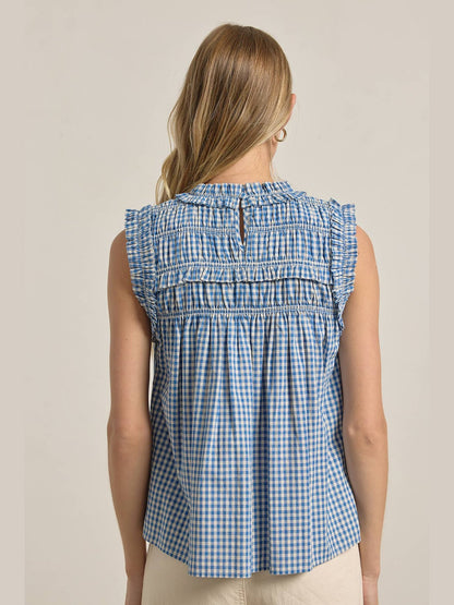 GINGHAM RUFFLE BLOUSE : Blue
