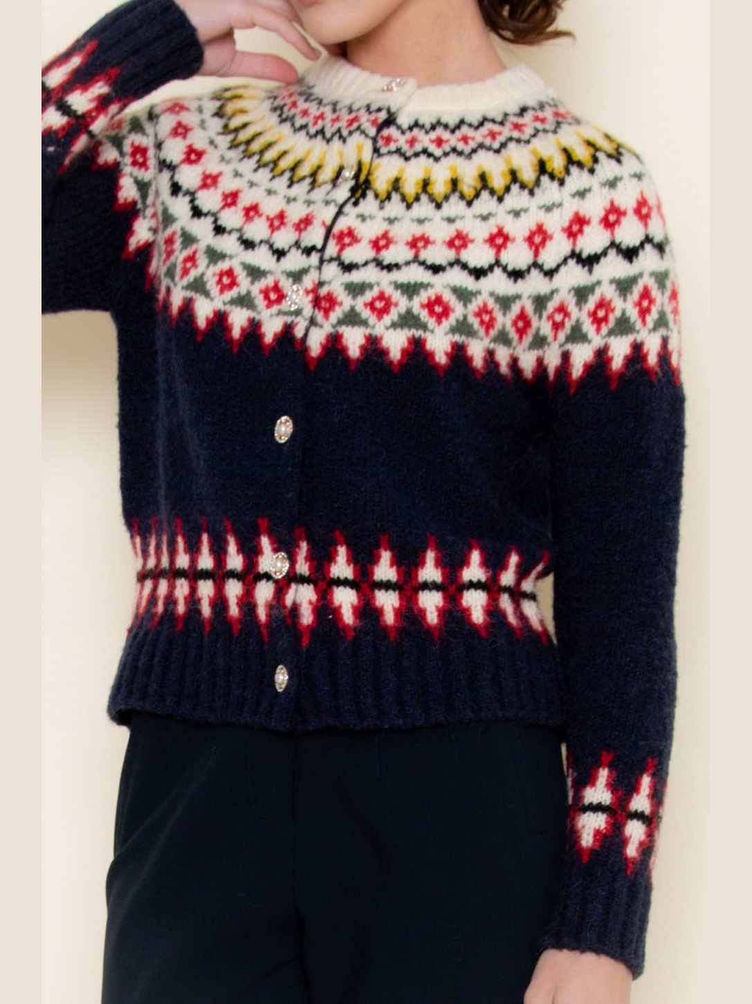 FAIR ISLE KNIT SWEATER BUTTON-DOWN CARDIGAN