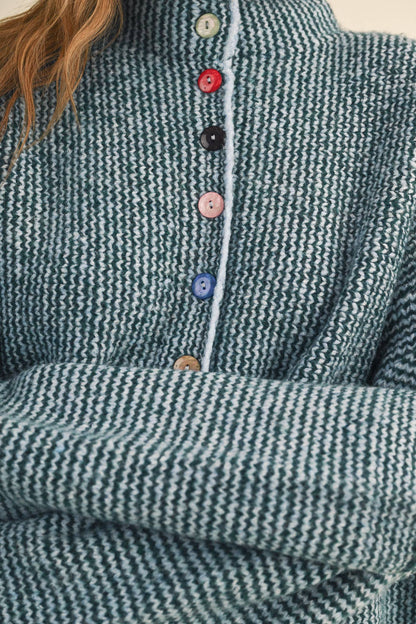 STRIPED SWEATER CARDIGAN WITH COLORFUL BUTTONS MSW11250: IVORY RED / L