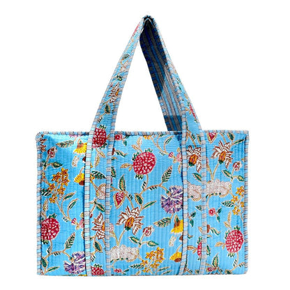 Cotton Block Print Tote Bag- Small & Large: Large