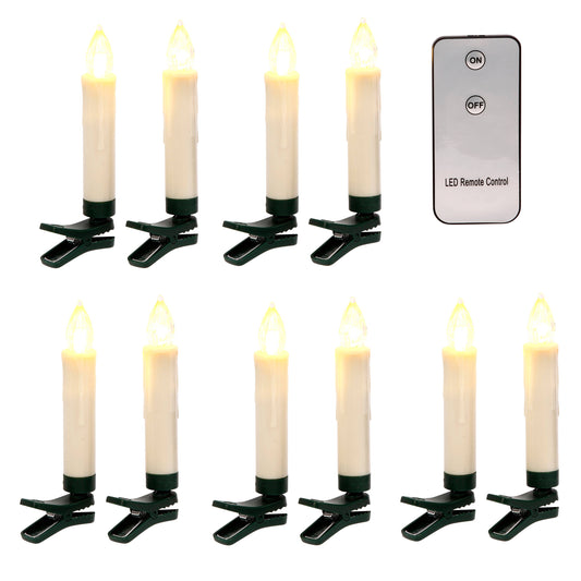 Christmas Remote Control LED Taper Candles with Clips Set of 10