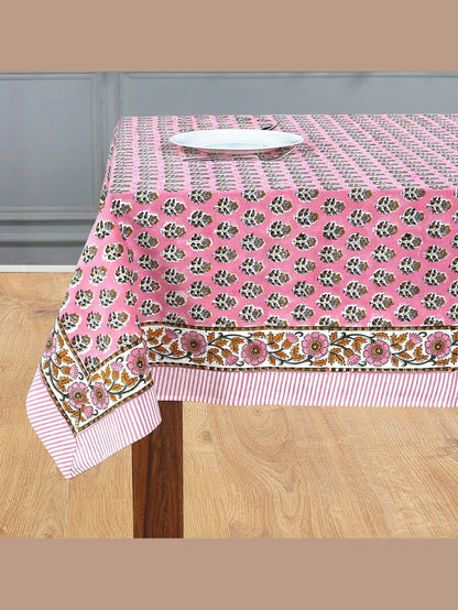 Poppy Pink Cotton Indian Hand-Block Printed Tablecloth