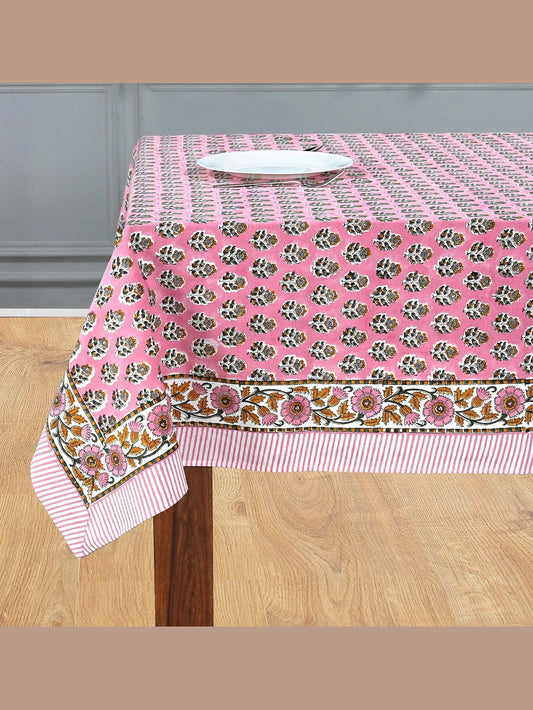 Poppy Pink Cotton Indian Hand-Block Printed Tablecloth