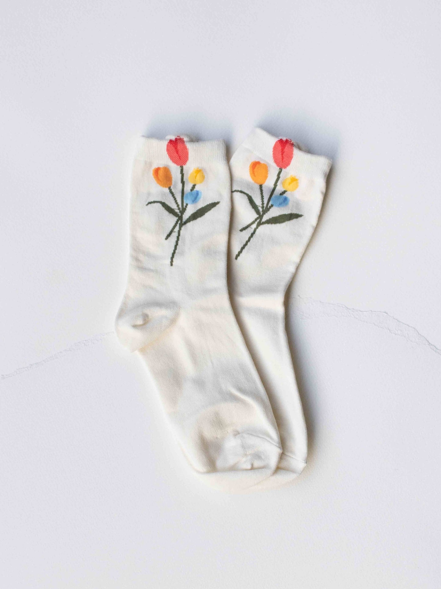 Tulip Bloom Cotton Blend Socks: Ivory