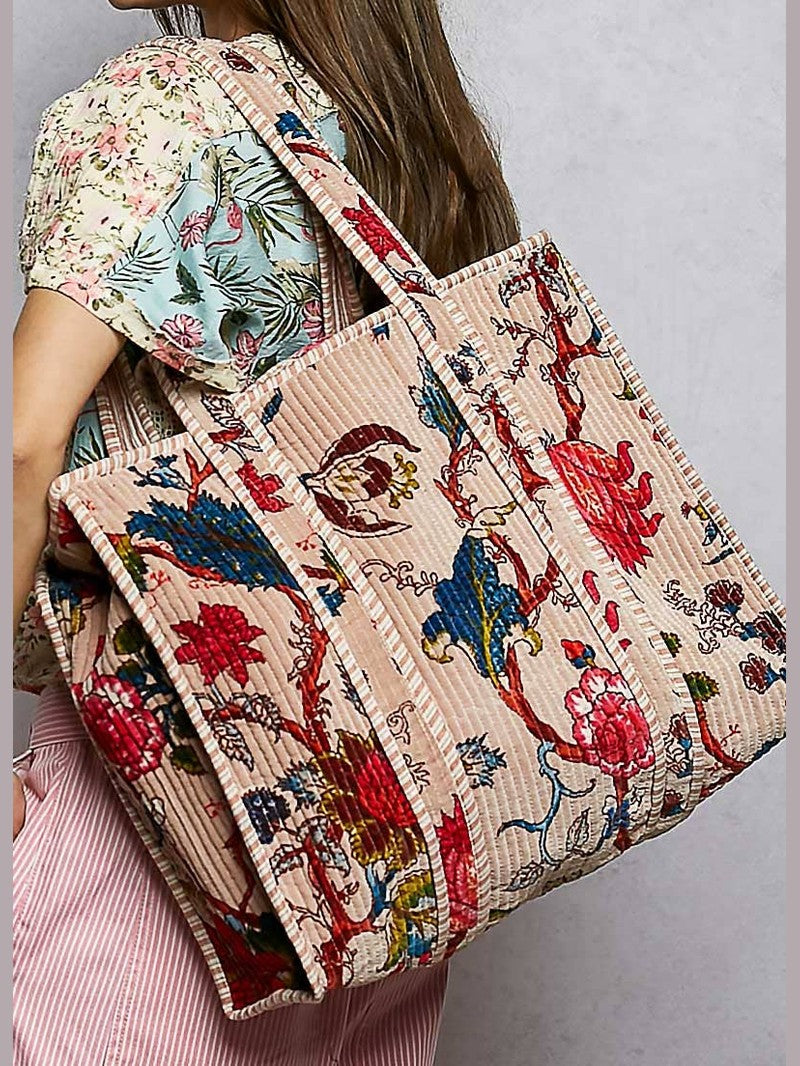 Quilted Large Everyday Tote Bag: Yellow / OS