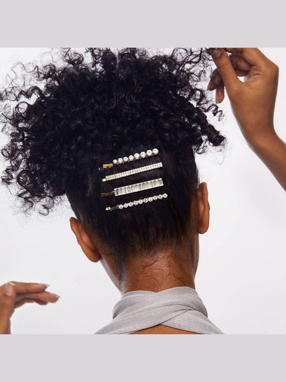 Metal Rhinestone Assorted Bobby Pins 4pc Set - Gold