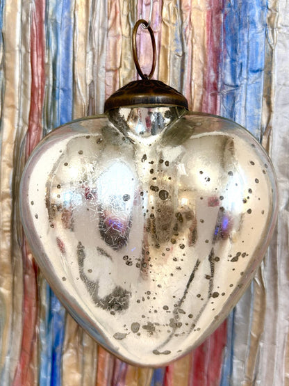 3" Antique Silver Heart Ornament