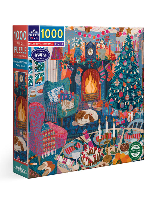 eeBoo English Cottage Christmas 1000 Piece Square Puzzle