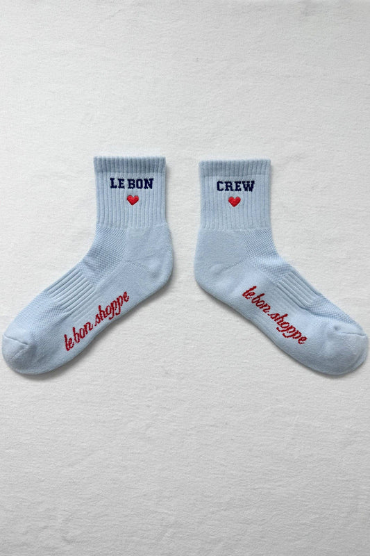 Embroidered Crew Socks: SKY BLUE