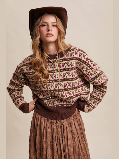 Floral Knit Sweater: Mocha
