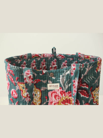 Emerald garden print reversible tote bag-Small laptop bag