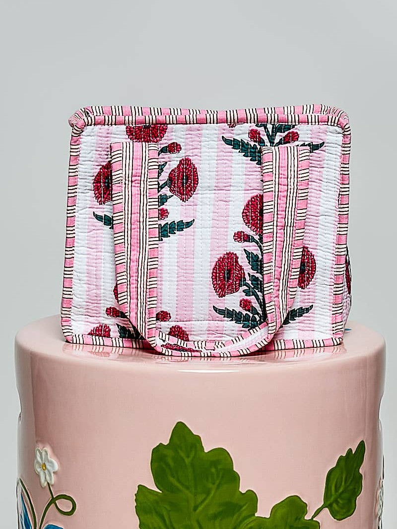 Essentials Mini Quilted Fabric Cube Bag: HONEY STRIPE MULTI