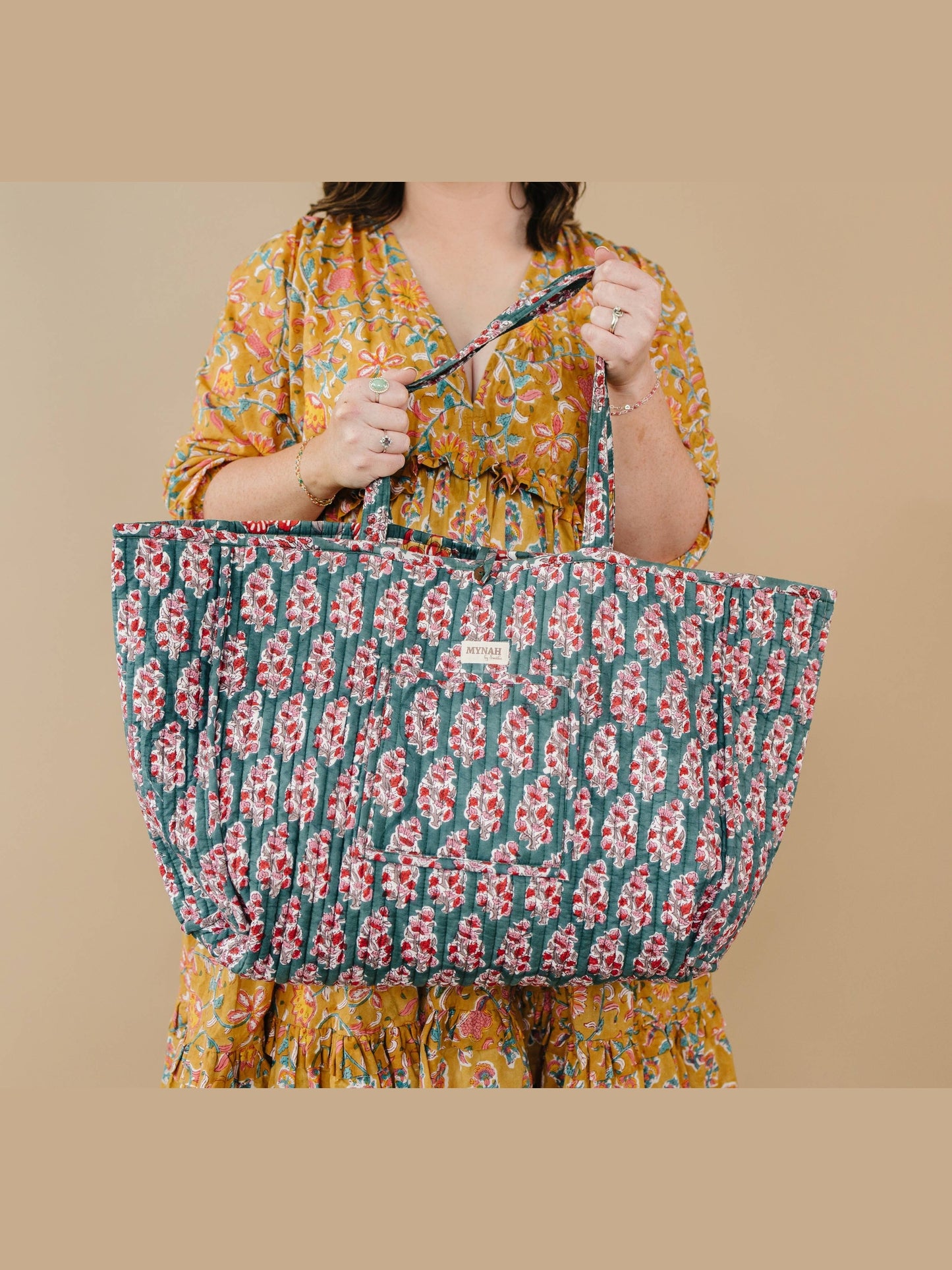 Emerald Garden floral-LARGE quilted market tote-reversible