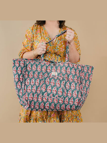 Emerald Garden floral-LARGE quilted market tote-reversible