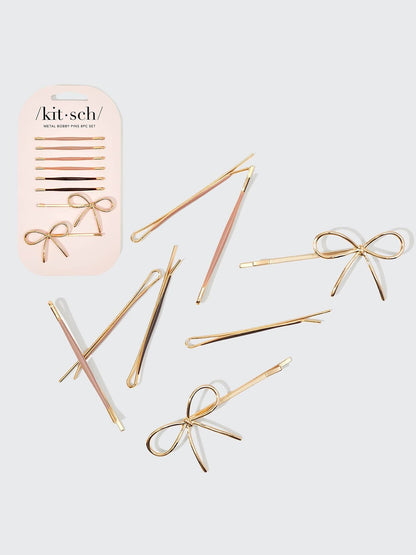 Metal Enamel Cloud & Bow Bobby Pins 8pc Set - Rosewood