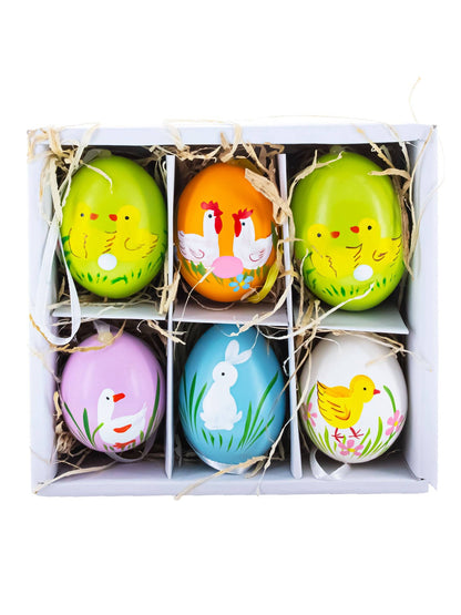 Set of 6 Real Eggshell Bunny and Friends Easter Egg Ornaments