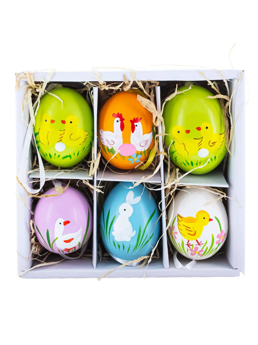 Set of 6 Real Eggshell Bunny and Friends Easter Egg Ornaments