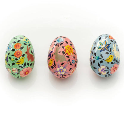 Bunnies & Birds Kashmiri Eggs - Set of 3