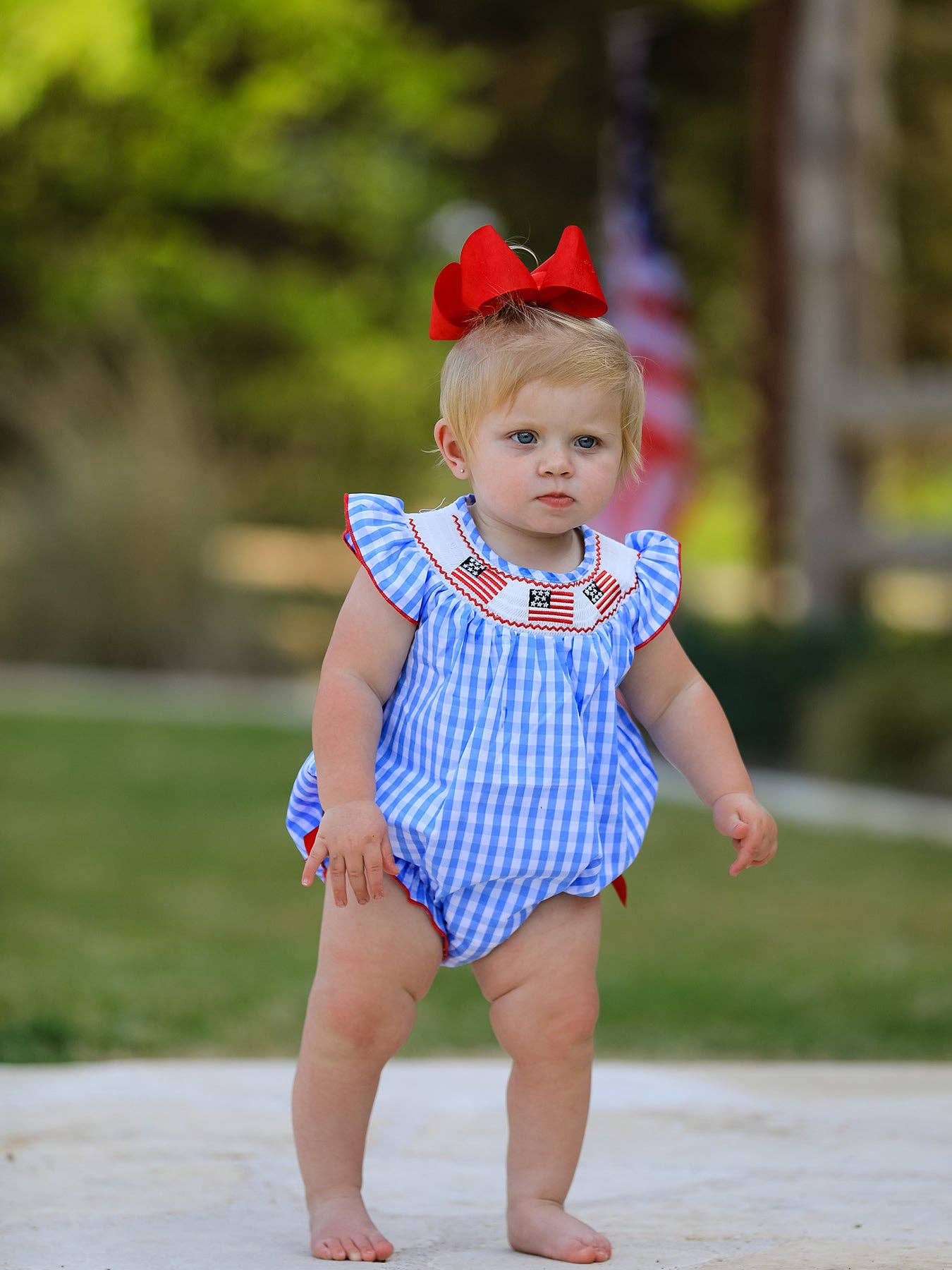 Flag Embroidery Smocking Girls Romper