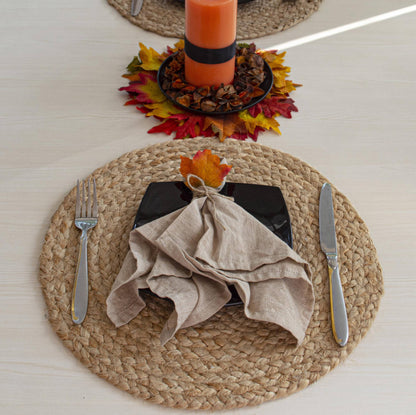Natural Jute Hand Braided Round Placemats, Set of 4- 15 Inch diameter